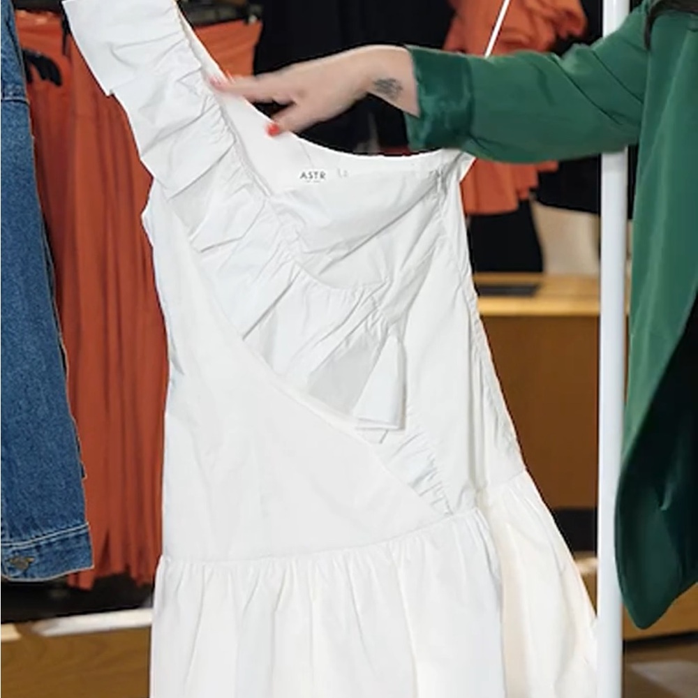 Astr Ivory Asymmetrical Ruffle Dress
